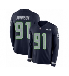 Men's Nike Seattle Seahawks #91 Tom Johnson Limited Navy Blue Therma Long Sleeve NFL Jersey