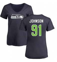 NFL Women's Nike Seattle Seahawks #91 Tom Johnson Navy Blue Name & Number Logo T-Shirt