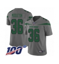 Men's New York Jets #36 Doug Middleton Limited Gray Inverted Legend 100th Season Football Jersey