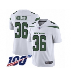 Men's New York Jets #36 Doug Middleton White Vapor Untouchable Limited Player 100th Season Football Jersey
