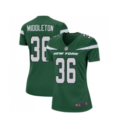 Women's New York Jets #36 Doug Middleton Game Green Team Color Football Jersey