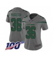 Women's New York Jets #36 Doug Middleton Limited Gray Inverted Legend 100th Season Football Jersey