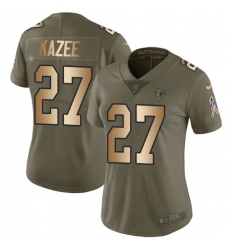 Women Nike Atlanta Falcons #27 Damontae Kazee Limited Olive Gold 2017 Salute to Service NFL Jersey