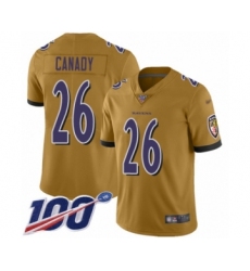 Men's Baltimore Ravens #26 Maurice Canady Limited Gold Inverted Legend 100th Season Football Jersey