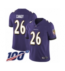 Men's Baltimore Ravens #26 Maurice Canady Purple Team Color Vapor Untouchable Limited Player 100th Season Football Jersey