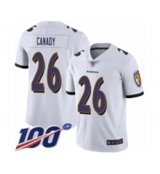 Men's Baltimore Ravens #26 Maurice Canady White Vapor Untouchable Limited Player 100th Season Football Jersey