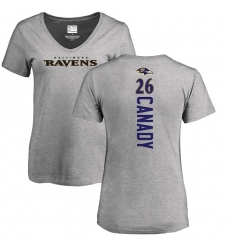 NFL Women's Nike Baltimore Ravens #26 Maurice Canady Ash Backer V-Neck T-Shirt