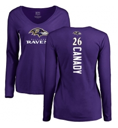 NFL Women's Nike Baltimore Ravens #26 Maurice Canady Purple Backer Long Sleeve T-Shirt
