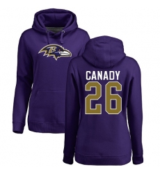 NFL Women's Nike Baltimore Ravens #26 Maurice Canady Purple Name & Number Logo Pullover Hoodie