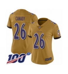 Women's Baltimore Ravens #26 Maurice Canady Limited Gold Inverted Legend 100th Season Football Jersey