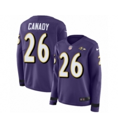 Women's Nike Baltimore Ravens #26 Maurice Canady Limited Purple Therma Long Sleeve NFL Jersey