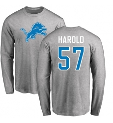 NFL Nike Detroit Lions #57 Eli Harold Ash Name & Number Logo Long Sleeve T-Shirt