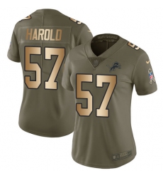 Women Nike Detroit Lions #57 Eli Harold Limited Olive Gold Salute to Service NFL Jersey