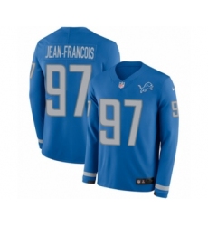 Men's Nike Detroit Lions #97 Ricky Jean Francois Limited Blue Therma Long Sleeve NFL Jersey