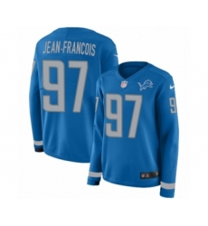 Women's Nike Detroit Lions #97 Ricky Jean Francois Limited Blue Therma Long Sleeve NFL Jersey