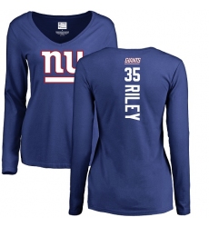 NFL Women's Nike New York Giants #35 Curtis Riley Royal Blue Backer Long Sleeve T-Shirt