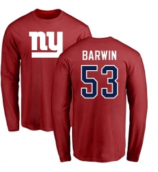 NFL Nike New York Giants #53 Connor Barwin Red Name & Number Logo Long Sleeve T-Shirt