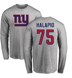 NFL Nike New York Giants #75 Jon Halapio Ash Name & Number Logo Long Sleeve T-Shirt