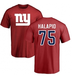 NFL Nike New York Giants #75 Jon Halapio Red Name & Number Logo T-Shirt
