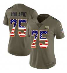 Women's Nike New York Giants #75 Jon Halapio Limited Olive USA Flag 2017 Salute to Service NFL Jersey