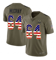 Men's Nike Green Bay Packers #64 Justin McCray Limited Olive USA Flag 2017 Salute to Service NFL Jersey