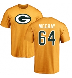 NFL Nike Green Bay Packers #64 Justin McCray Gold Name & Number Logo T-Shirt