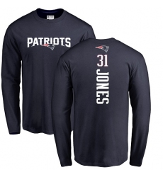 NFL Nike New England Patriots #31 Jonathan Jones Navy Blue Backer Long Sleeve T-Shirt