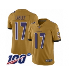 Youth Baltimore Ravens #17 Jordan Lasley Limited Gold Inverted Legend 100th Season Football Jersey