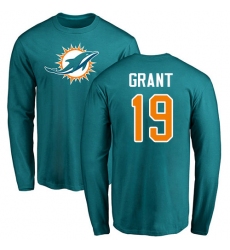 NFL Nike Miami Dolphins #19 Jakeem Grant Aqua Green Name & Number Logo Long Sleeve T-Shirt