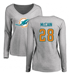 NFL Women's Nike Miami Dolphins #28 Bobby McCain Ash Name & Number Logo Long Sleeve T-Shirt