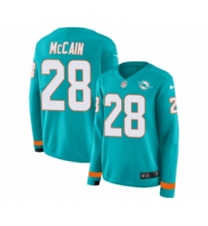 Women's Nike Miami Dolphins #28 Bobby McCain Limited Aqua Therma Long Sleeve NFL Jersey