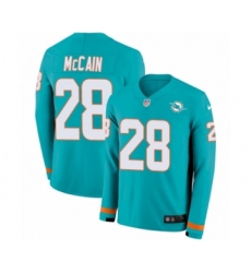 Youth Nike Miami Dolphins #28 Bobby McCain Limited Aqua Therma Long Sleeve NFL Jersey