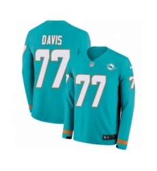 Youth Nike Miami Dolphins #77 Jesse Davis Limited Aqua Therma Long Sleeve NFL Jersey