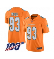 Men's Miami Dolphins #93 Akeem Spence Limited Orange Rush Vapor Untouchable 100th Season Football Jersey