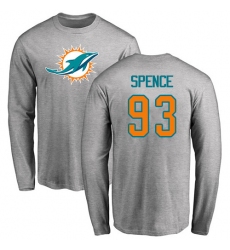 NFL Nike Miami Dolphins #93 Akeem Spence Ash Name & Number Logo Long Sleeve T-Shirt