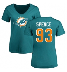 NFL Women's Nike Miami Dolphins #93 Akeem Spence Aqua Green Name & Number Logo T-Shirt