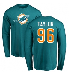 NFL Nike Miami Dolphins #96 Vincent Taylor Aqua Green Name & Number Logo Long Sleeve T-Shirt