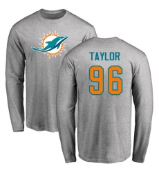 NFL Nike Miami Dolphins #96 Vincent Taylor Ash Name & Number Logo Long Sleeve T-Shirt