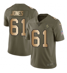 Youth Nike Minnesota Vikings #61 Brett Jones Limited Olive Gold 2017 Salute to Service NFL Jersey