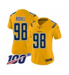 Women's Los Angeles Chargers #98 Isaac Rochell Limited Gold Inverted Legend 100th Season Football Jersey