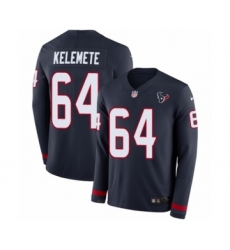 Men's Nike Houston Texans #64 Senio Kelemete Limited Navy Blue Therma Long Sleeve NFL Jersey
