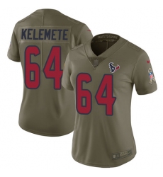 Women's Nike Houston Texans #64 Senio Kelemete Limited Olive 2017 Salute to Service NFL Jersey