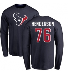 NFL Nike Houston Texans #76 Seantrel Henderson Navy Blue Name & Number Logo Long Sleeve T-Shirt