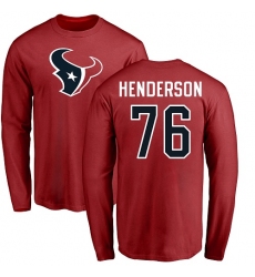 NFL Nike Houston Texans #76 Seantrel Henderson Red Name & Number Logo Long Sleeve T-Shirt