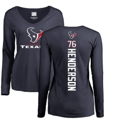 NFL Women's Nike Houston Texans #76 Seantrel Henderson Navy Blue Backer Long Sleeve T-Shirt