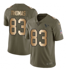 Men's Nike Houston Texans #83 Jordan Thomas Limited Olive Gold 2017 Salute to Service NFL Jersey