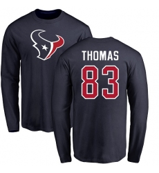 NFL Nike Houston Texans #83 Jordan Thomas Navy Blue Name & Number Logo Long Sleeve T-Shirt