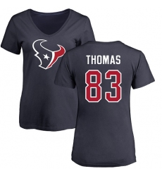 NFL Women's Nike Houston Texans #83 Jordan Thomas Navy Blue Name & Number Logo T-Shirt