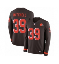 Youth Nike Cleveland Browns #39 Terrance Mitchell Limited Brown Therma Long Sleeve NFL Jersey