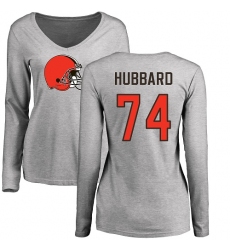 NFL Women's Nike Cleveland Browns #74 Chris Hubbard Ash Name & Number Logo Long Sleeve T-Shirt